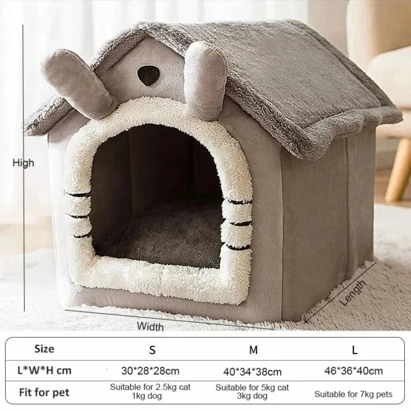 Indoor Warm Pet House Bed | Soft Dog Kennel & Cat Tent with Removable Washable Cushion (All Seasons)