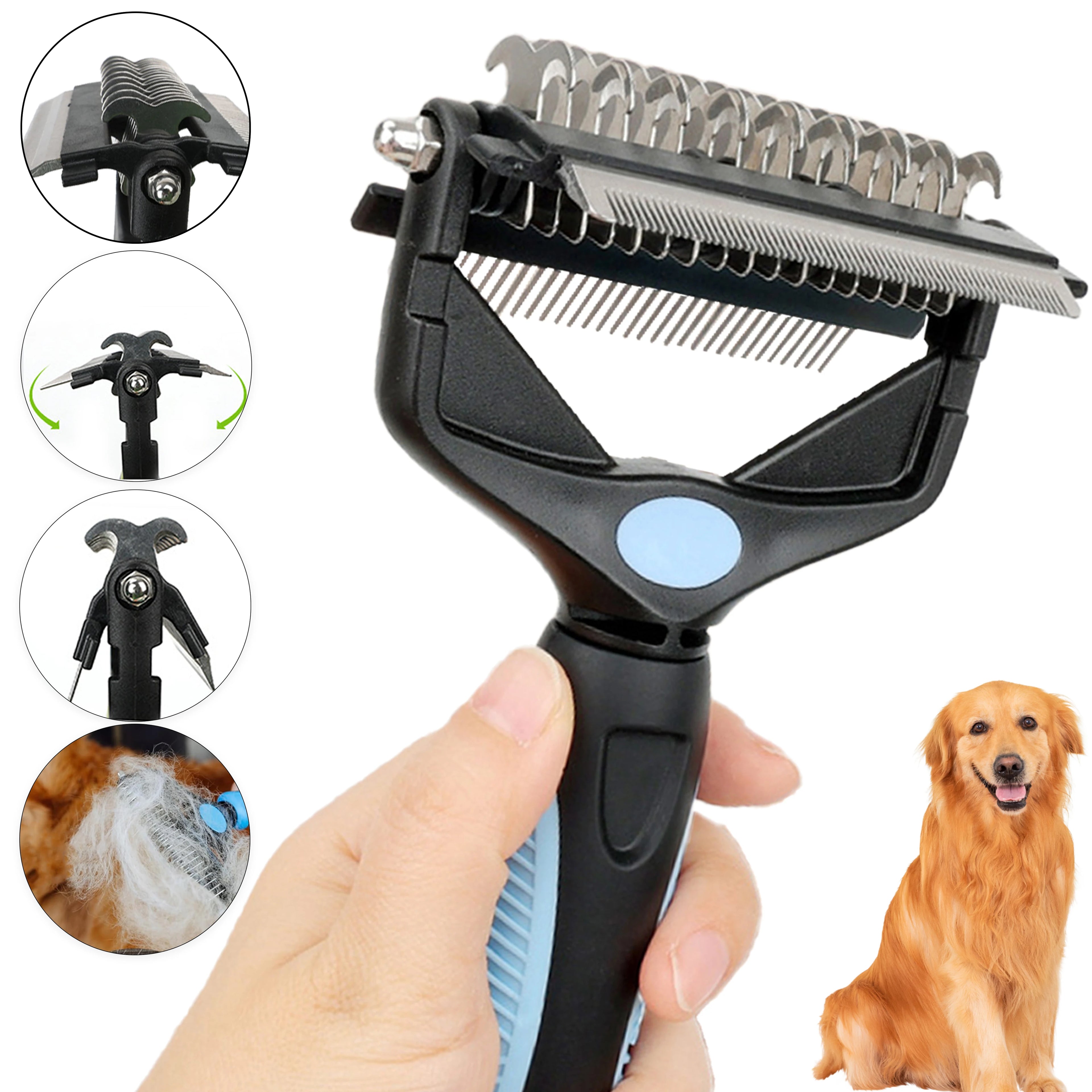 Hooral™ 3-in-1 Pet Deshedding Brush | Dog & Cat Hair Remover, Fur Knot Cutter & Grooming Comb.